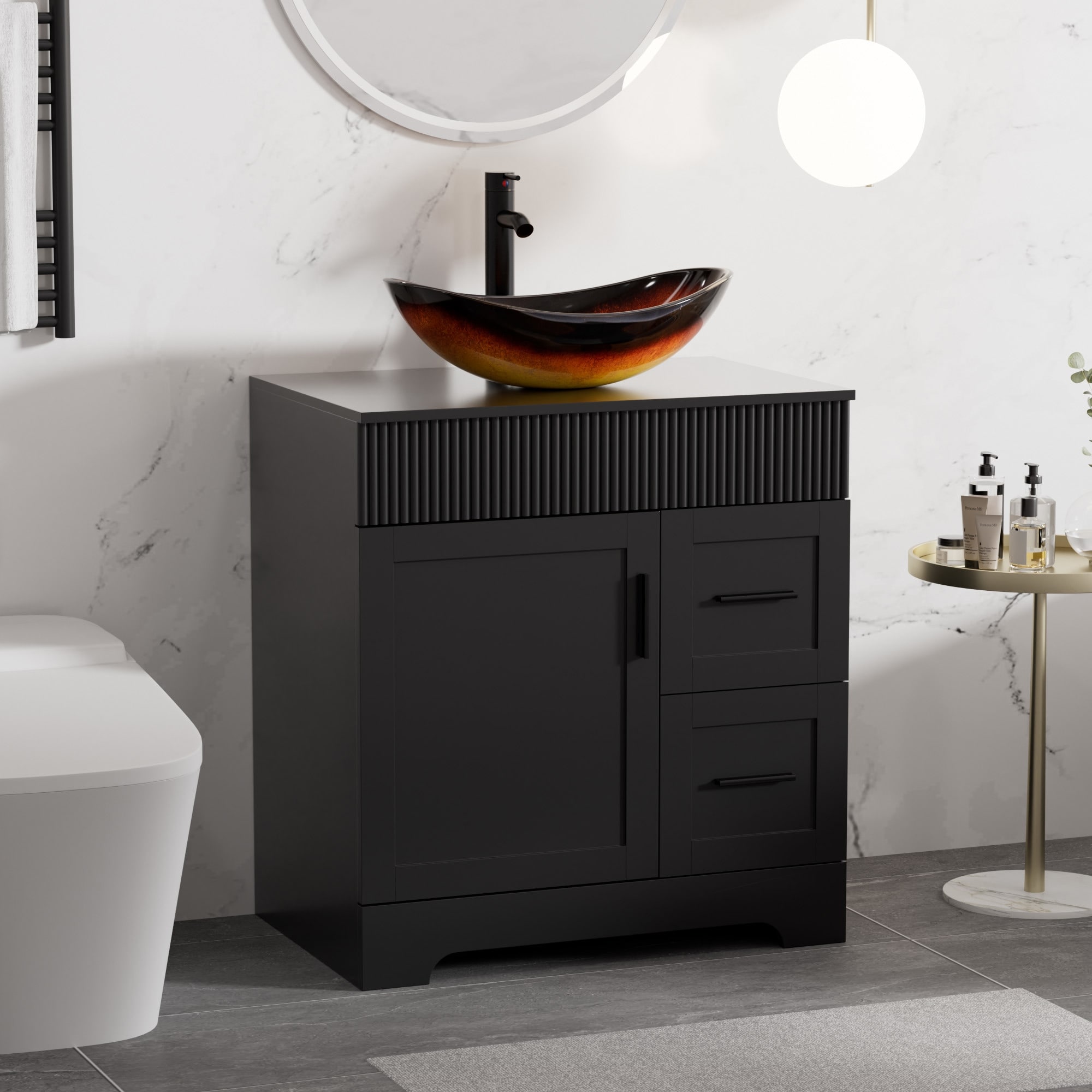 30" Modern Wave Bathroom Vanity Set with Vessel Sink