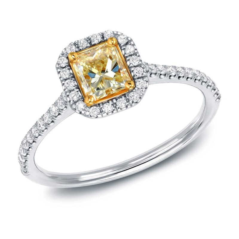 Auriya 14k Gold 3/4ctw Radiant-cut Halo Yellow Diamond Engagement Ring