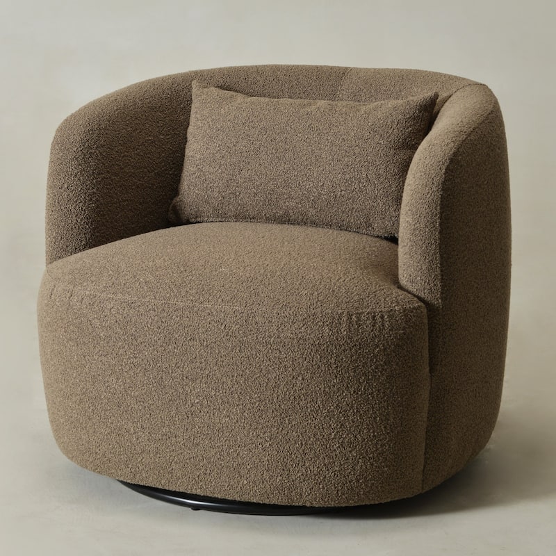 KINWELL 34" Sherpa Swivel Accent Chair Boucle Upholstered Armchair
