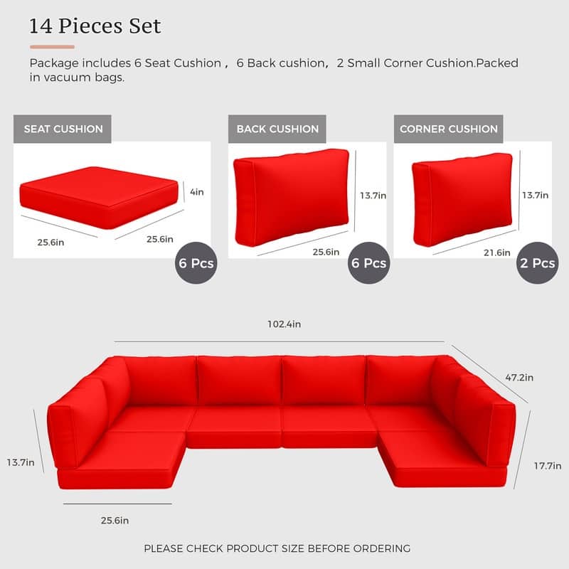 14 Piece Patio Furniture Cushion Set Outdoor Sofa Replacement Cushions