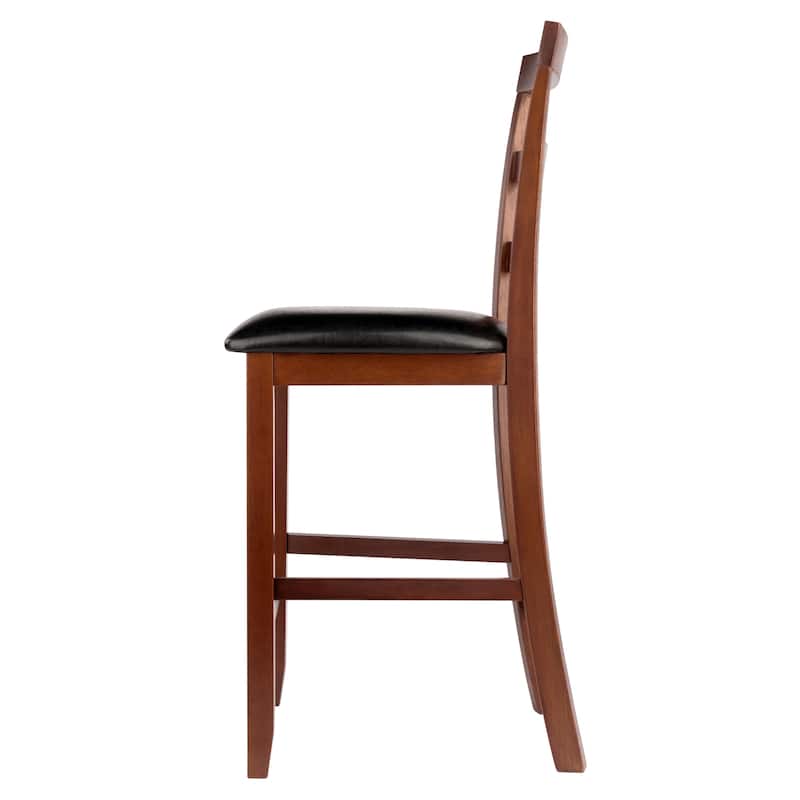 2-Pc Cushion Ladder-back Counter Stool Set, Black and Walnut - 17.04"W x 19.42"D x 40.53"H