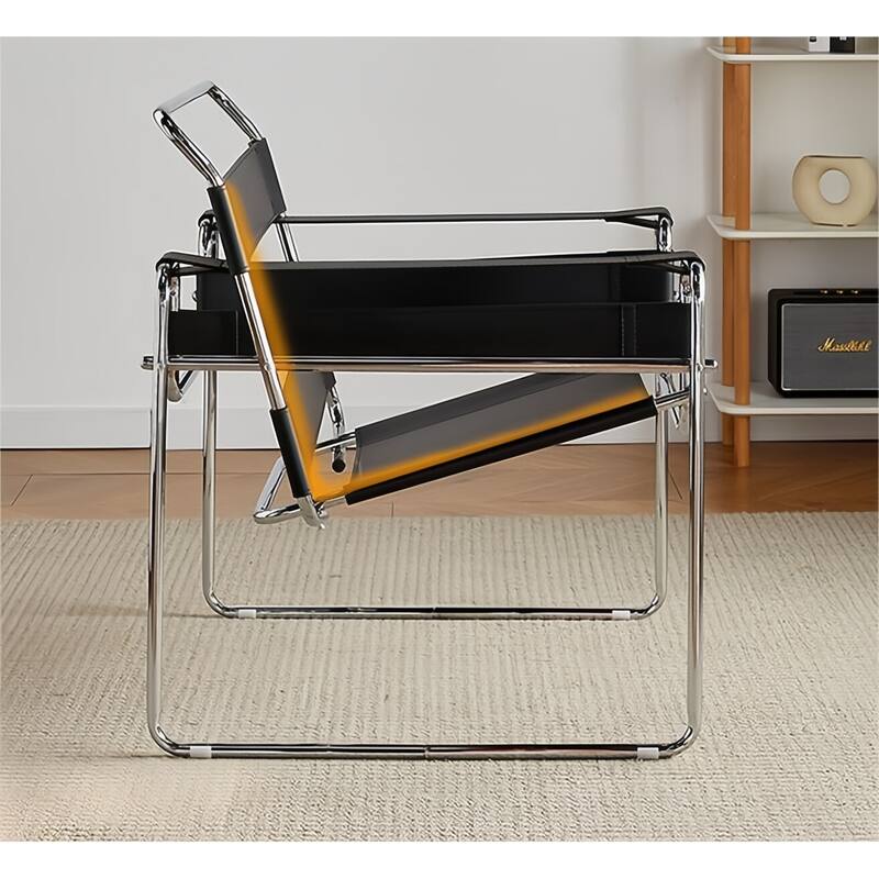Momei Mid-Century Modern Saddle Leather Accent Chair with Stainless Steel Chair Leg