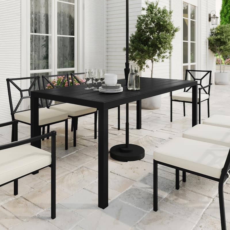 72" All-Weather Steel Frame Patio Table with Slatted Top and Umbrella Hole - 35.25"W x 72"D x 30"H