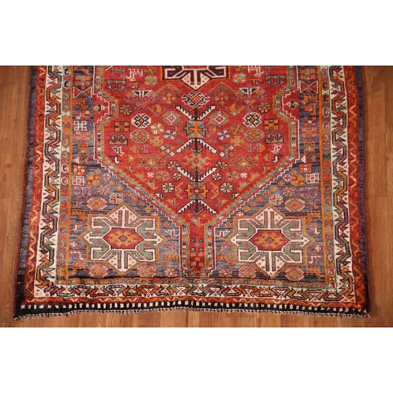 Geometric Shiraz Persian Vintage Area Rug Handmade Wool Carpet - 3'8"x 5'8"