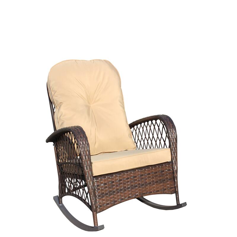 Outdoor Wicker Rocking Chair with Wide Seat, All- Weather Rattan Armchair for Poolside, Garden, Porch, Backyard
