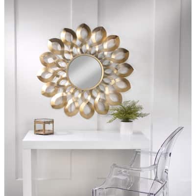 Gold Metal Wave Starburst Accent Mirror