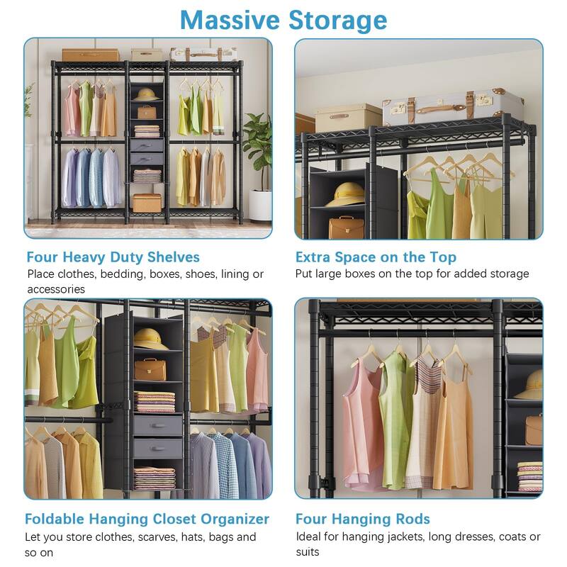 Clothes Rack Large Garment Rack with Shelves, Portable Clothing Rack ...