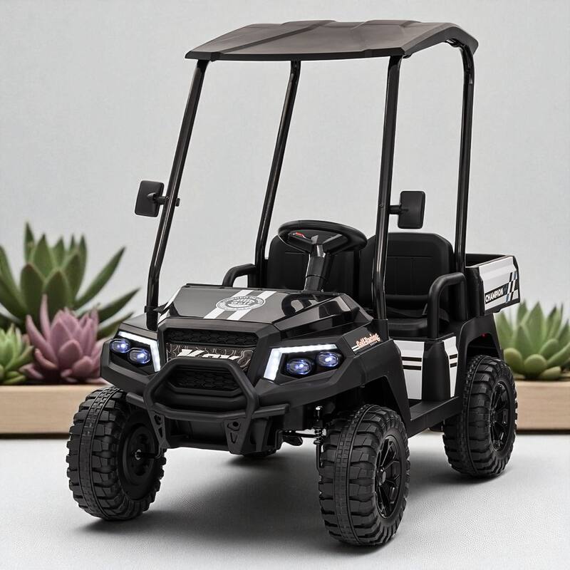 24V Kids Electric Ride-On Track with Dual Seats, Remote Control, Bluetooth Audio, and 4-Wheel Suspension - Black