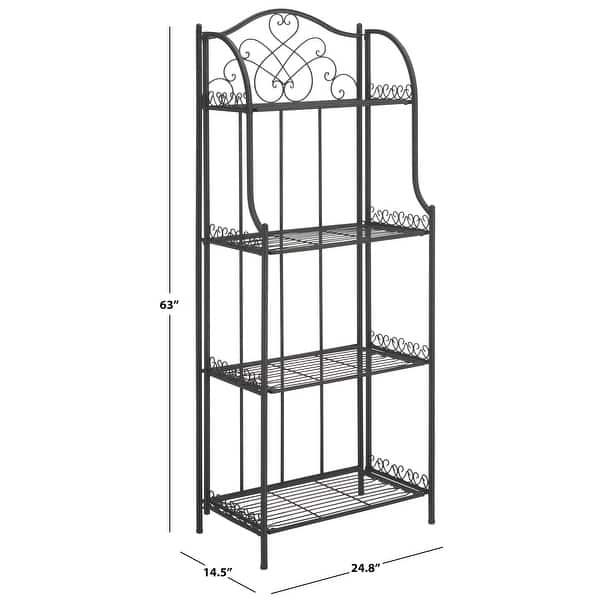 dimension image slide 0 of 5, SAFAVIEH Amaris Victorian Wrought Iron 4-Tier Outdoor Bakers Rack. - 25" W x 15" D x 63" H