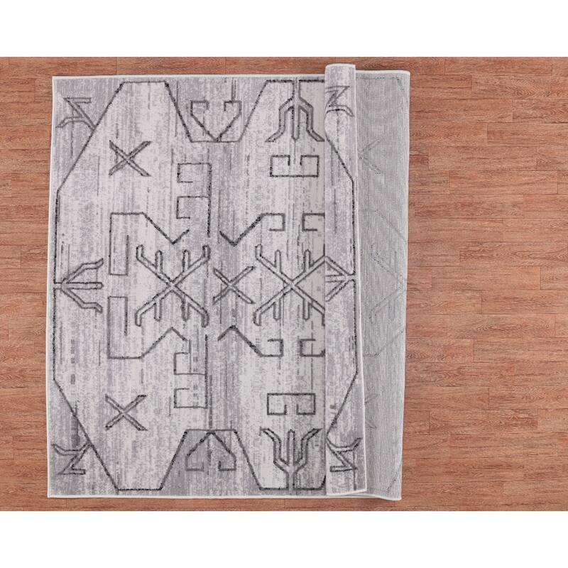 Dream Collection Abstract Moroccan Motif Black and Grey Rug