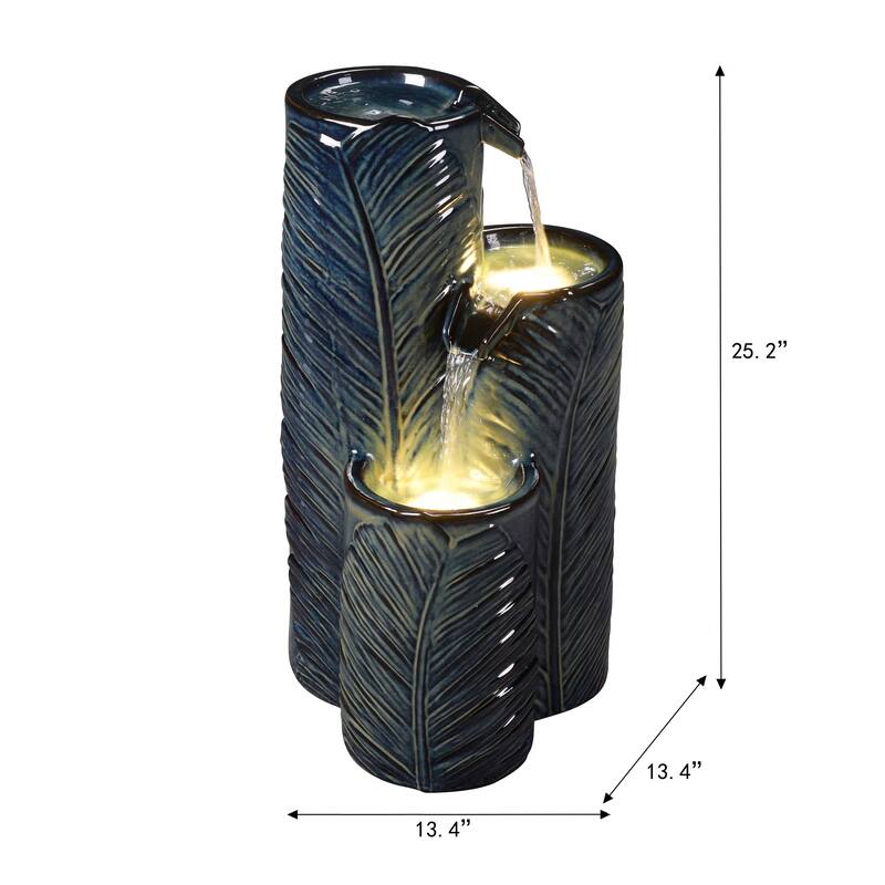 LED Lighted Ceramic Outdoor Garden Fountain - 25.25" - Blue