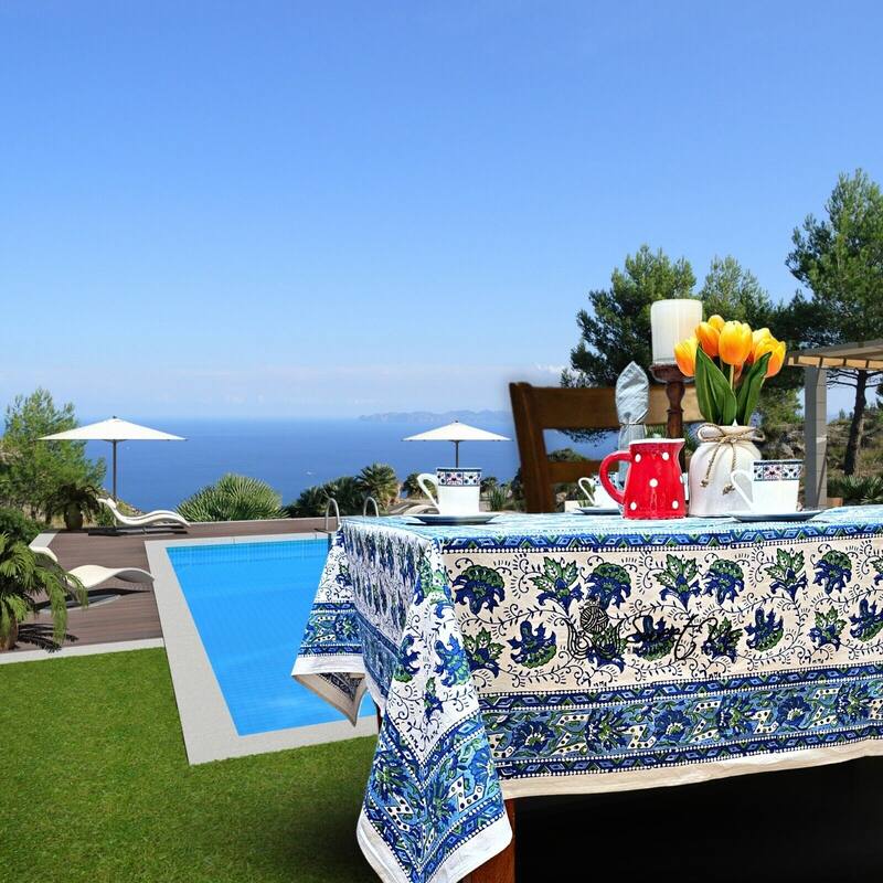 Bursting Floral Block Print Cotton Tablecloth Collection