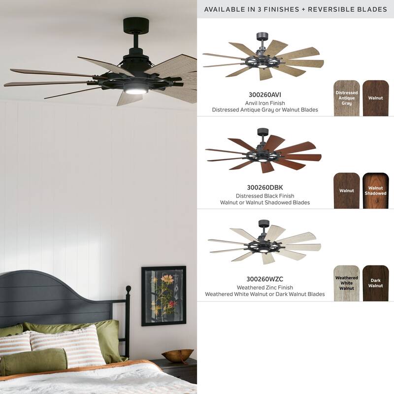 Kichler Lighting Gentry 60 inch Integrated LED Indoor Distressed Black Ceiling Fan