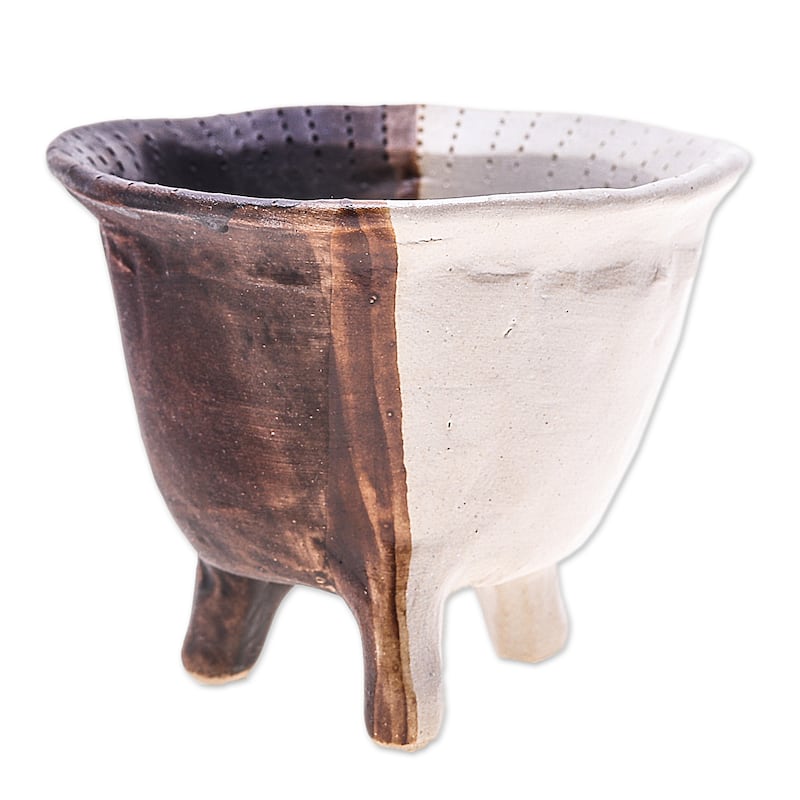 Novica Handmade Brown Creation Ceramic Flower Pot