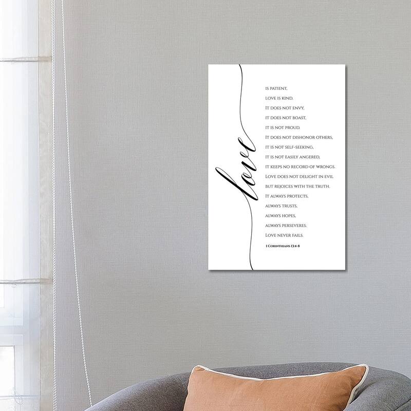 iCanvas "Love Is Patient, Love Is Kind, 1 Corinthians 13 -4-8" by Eden Printables Canvas Print - 26x18x1.5