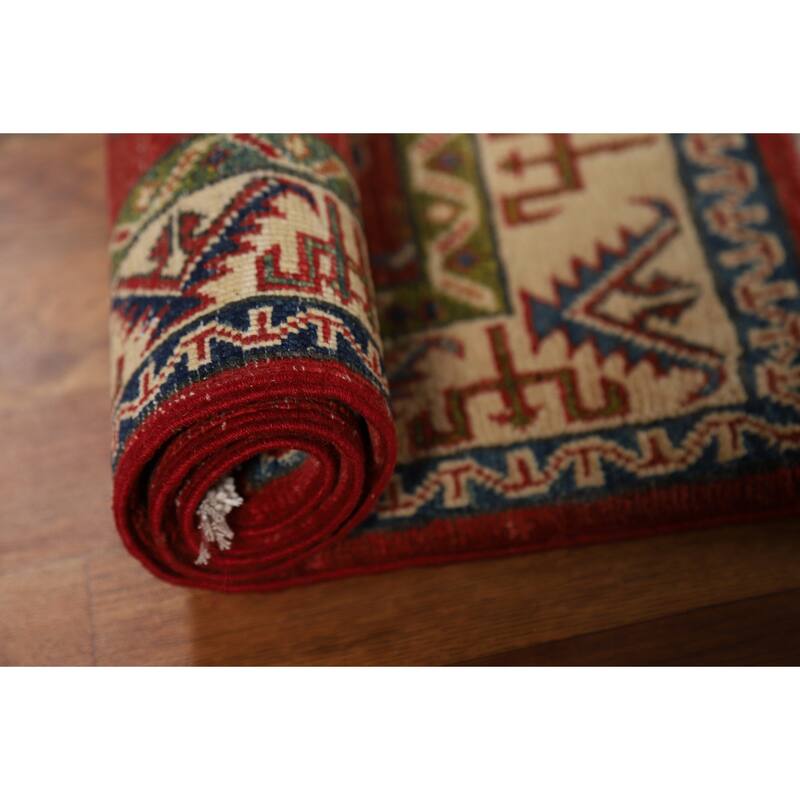 Geometric Red Kazak Oriental Rug Handmade Traditional Wool Carpet - 2'0" x 3'0"