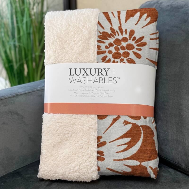 Premium Machine Washable Modern Floral Sherpa Throw Blanket