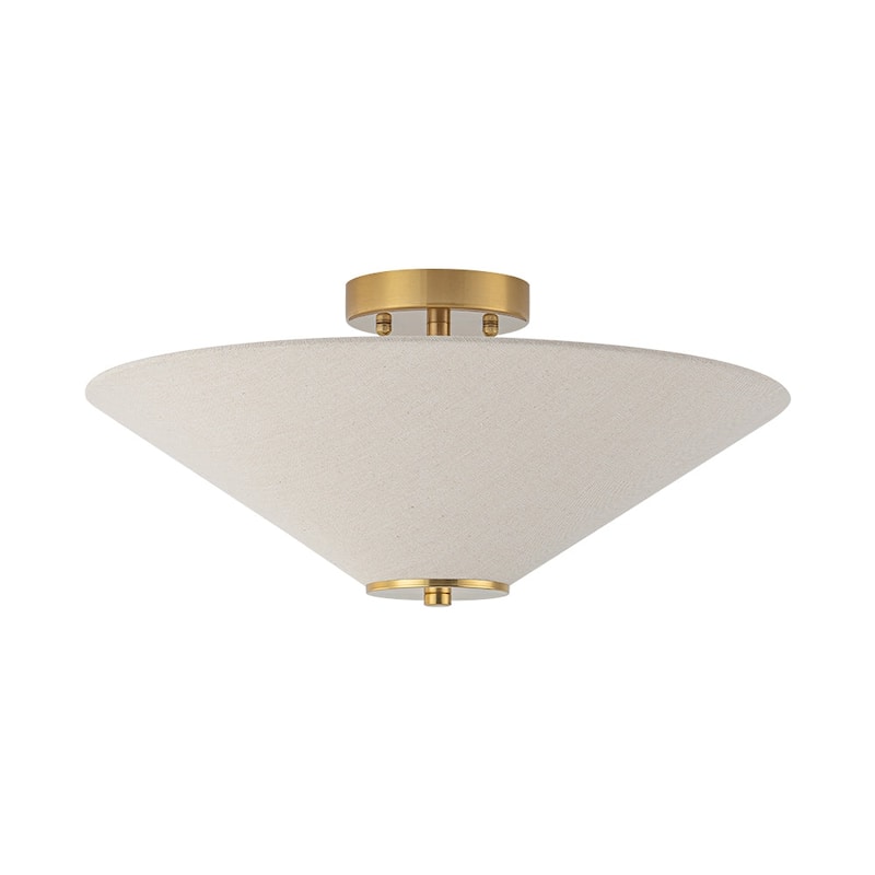 3-Light Mid-century Linen Cone Semi-flush Mount - N/A