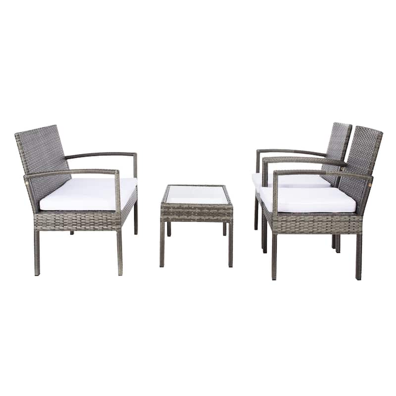 SAFAVIEH Outdoor Bassey 4-Piece Conversation Patio Set. - 39.78" x 24.18" x 32.37"