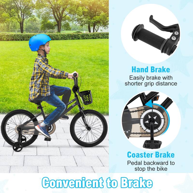 Kids Bike with Basket Adjustable Seat and Training Wheels
