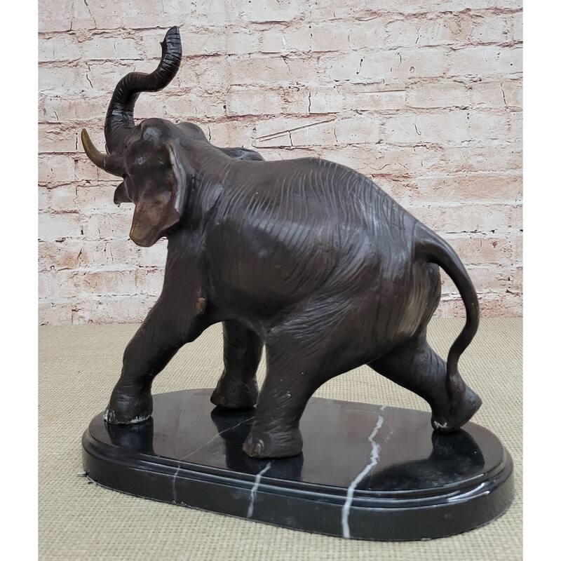 Handmade Bronze Elephant Sculpture Statue Collectible Marble Base Signed Moigniez 13 Inches X 16 Inches
