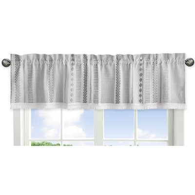 Grey Boho Tribal Bohemian Window Curtain Valance Jacquard Aztec Gender Neutral Modern Geometric Stripes Ivory Textured Tufted