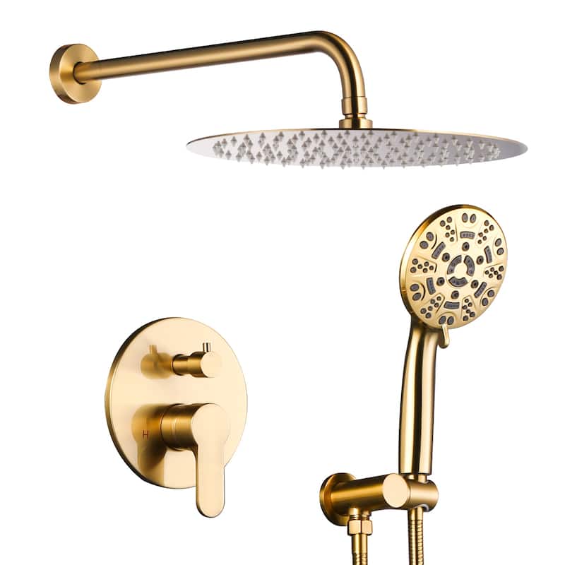 WOWOW Wall Mount 9-Spray Shower Faucet with Handshower - 12" - Brushed Gold
