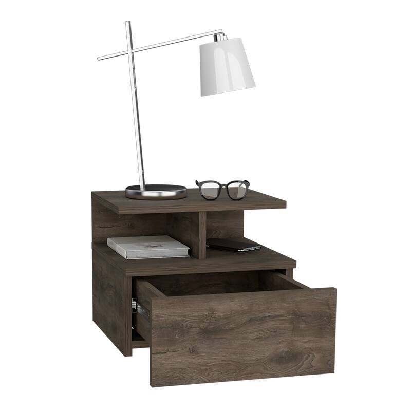 Floating Nightstand with Drawer and Open Storage Shelves