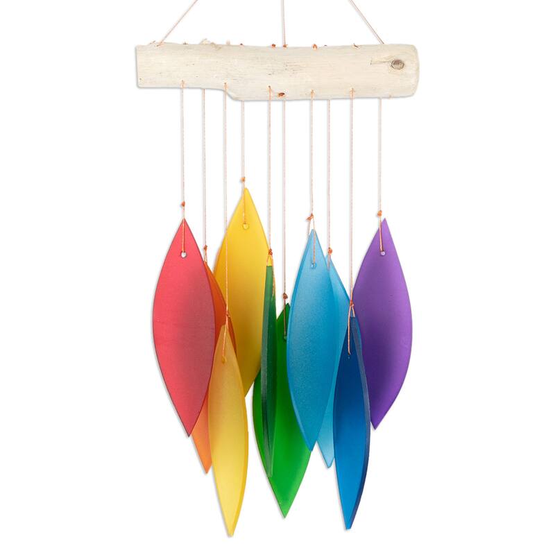 Novica Handmade Rainbow Tunes Bamboo And Glass Wind Chime