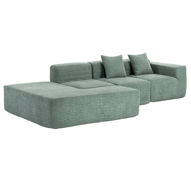 116.5" Polyester Sectional Sofa with 4-Seater Full-Compressed Couch , and Two Included Back Pillows