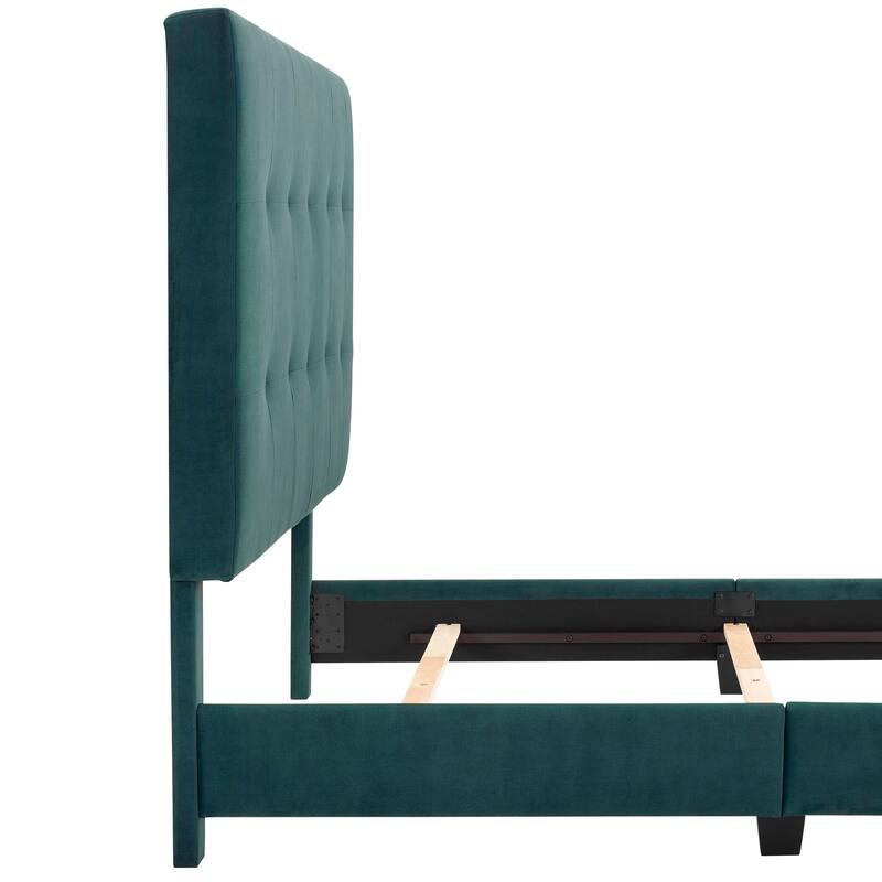 Modern Queen Size Velvet Tufted Upholstered Platform Bed for Master Bedrooms, Guest Rooms, Box Spring Required