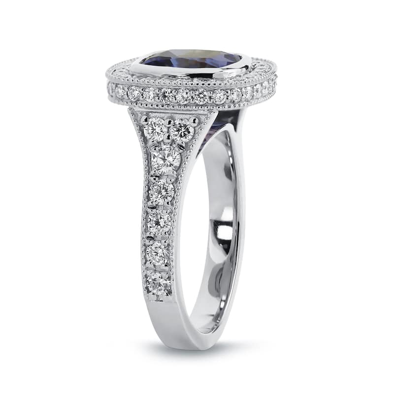 Auriya 14k Gold 3 1/2ct Vintage Cushion-cut Tanzanite Halo Diamond Engagement Ring 1 3/8ctw (H-I, SI1-SI2)
