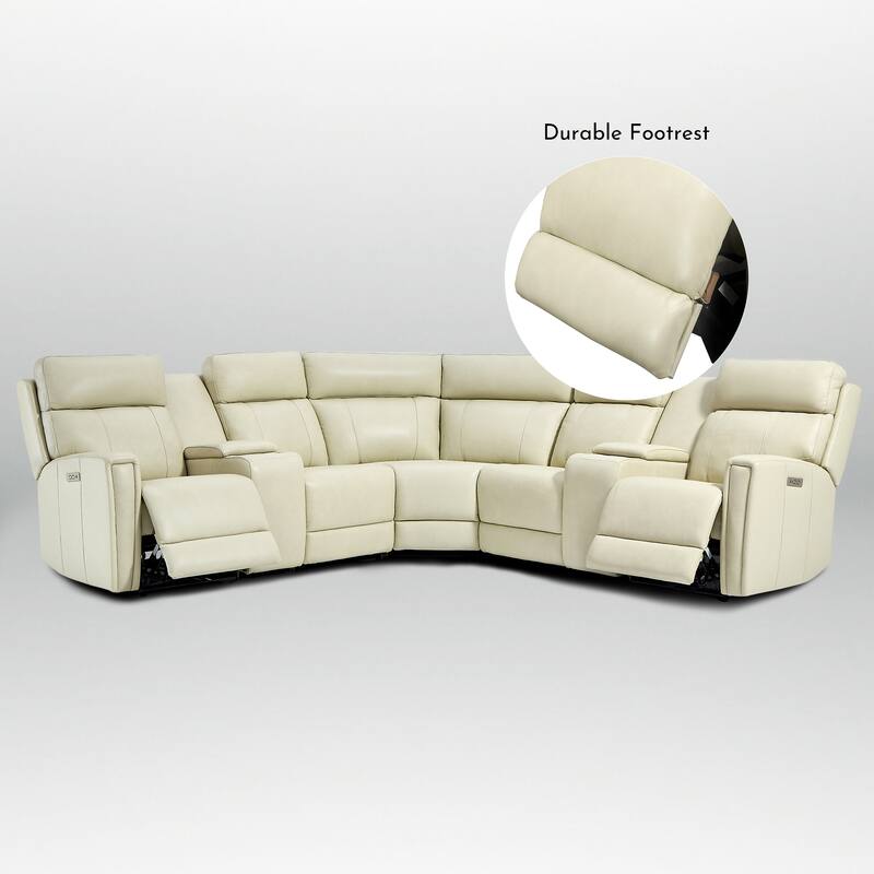 7PCS, 3 Power Recliners, Leather Reclining Sectional with Power Headrest & Lumbar, USB Port & USB-C Port