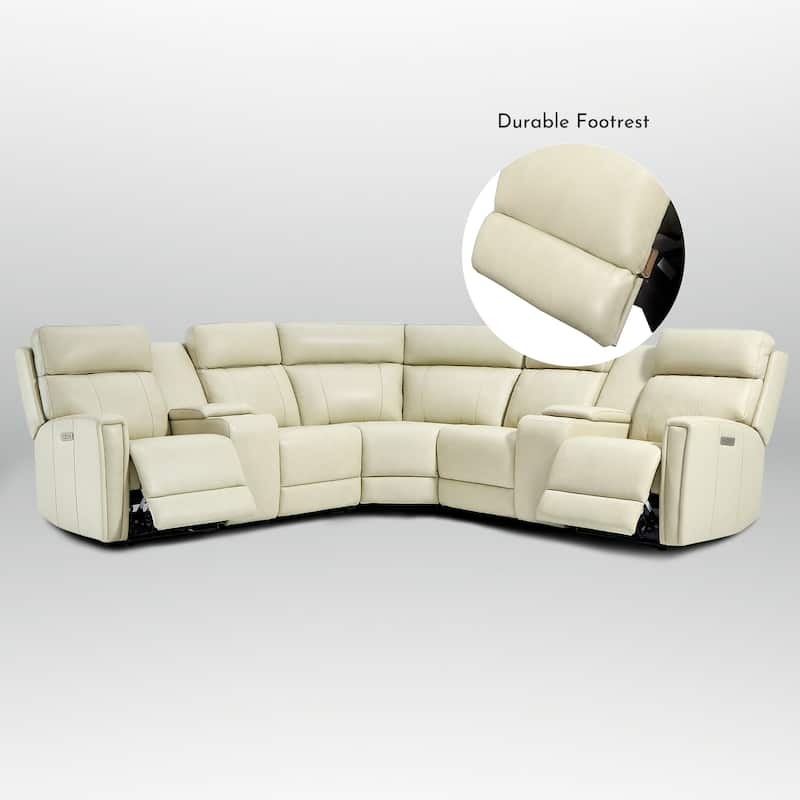 Genuine Leather Power Recliner Sectional Sofa with Ajustable Headrest, USB&USB-C Port