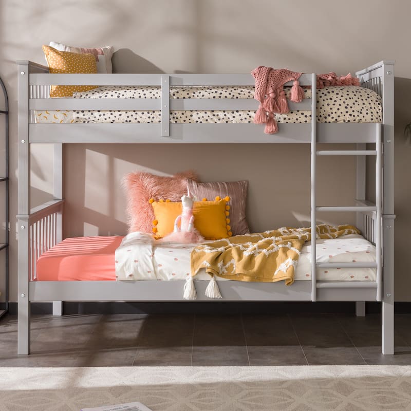Walker Edison Como Solid Wood Mission Twin Convertible Bunk Bed - Grey