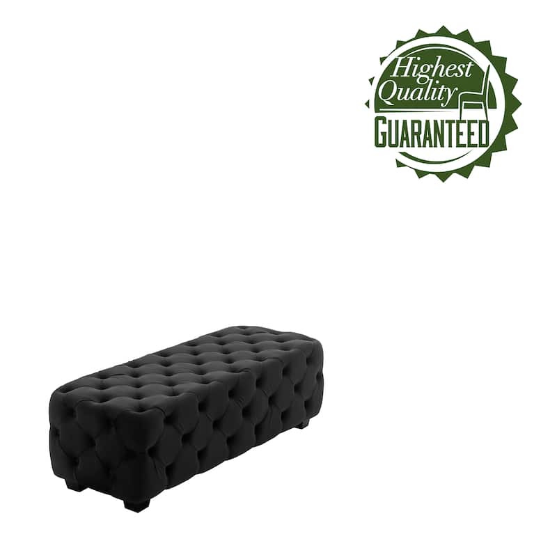 Porthos Home Kyle Velvet Ottoman Bench with Rubberwood Legs