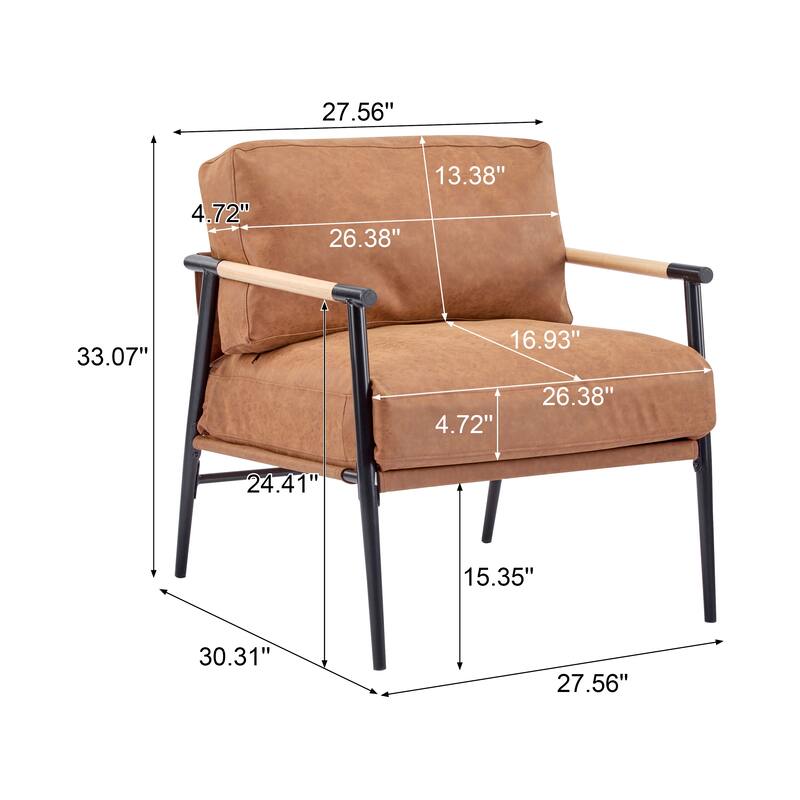 PU Chair with Wood Arms & Metal Frame