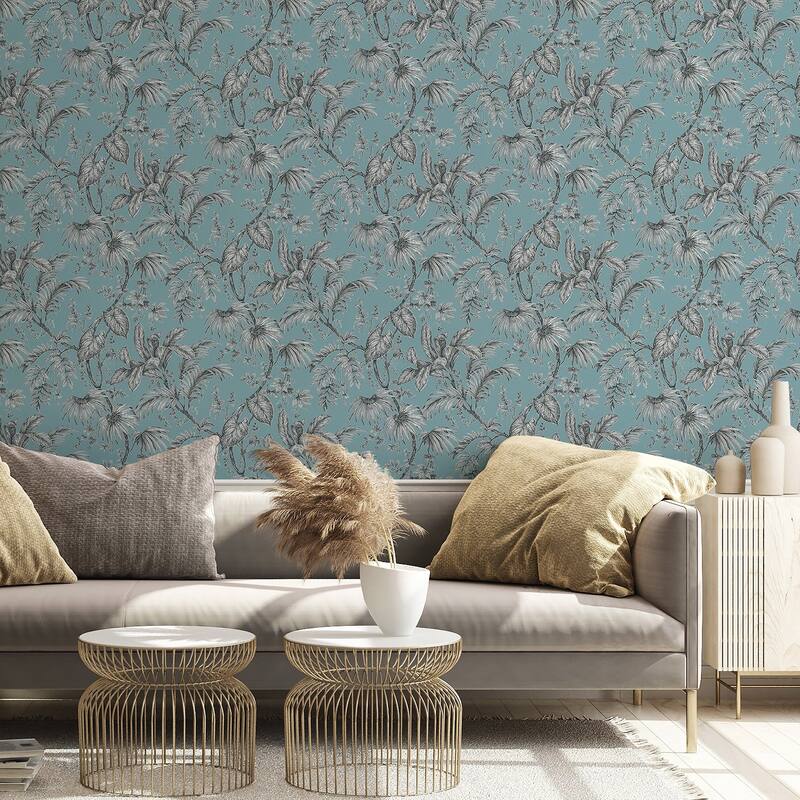 Galerie Wallcoverings Large Palm Leaves And Stems Vinyl on Non-woven Wallpaper Roll