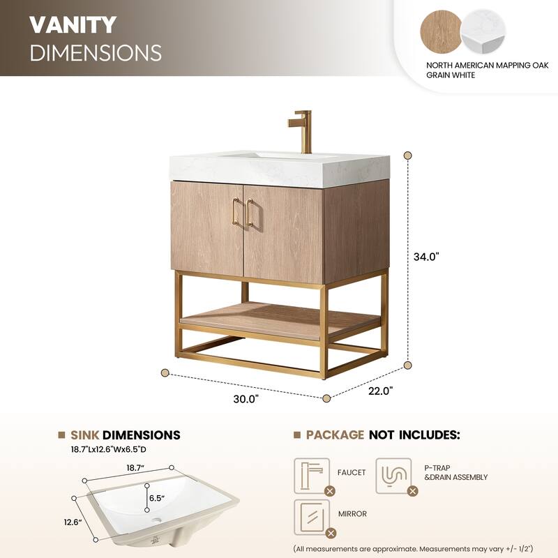 Alistair Single Bath Vanity with White Grain Stone Top without Mirror