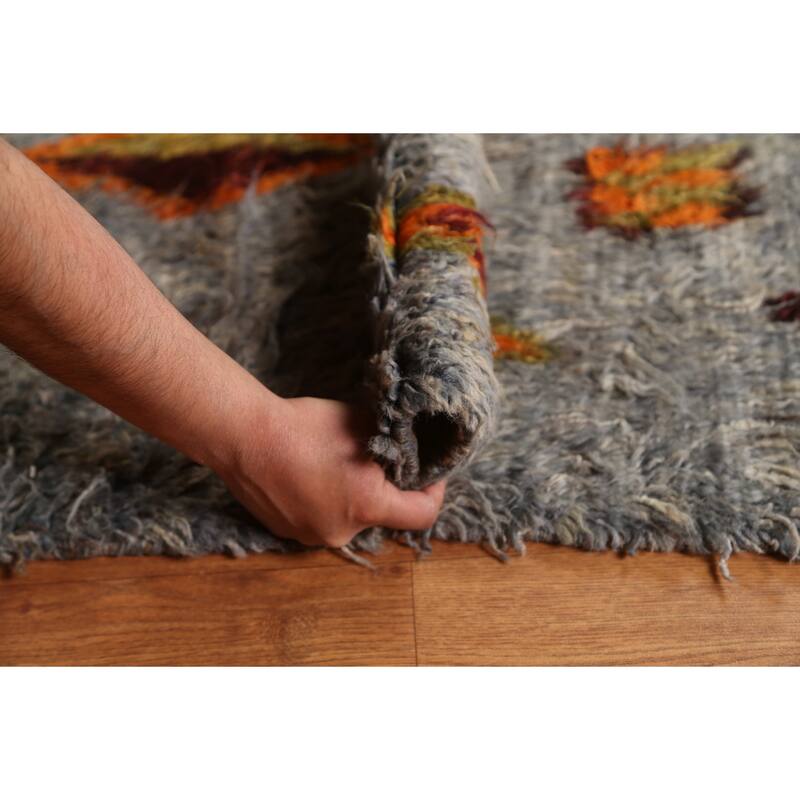 Hand Knotted Oriental 100% Wool Carpet Modern Tribal Navy Blue & Blues Moroccan Area Rug - 9' 9'' X 6' 4''