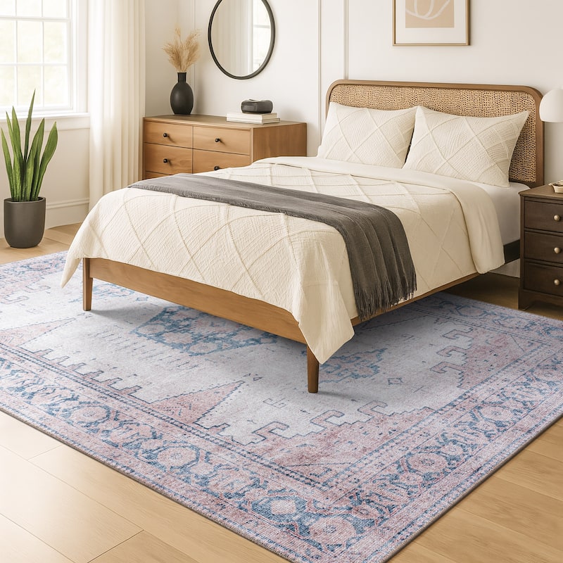 World Rug Gallery Vintage Bohemian Machine Washable Non Slip Area Rug