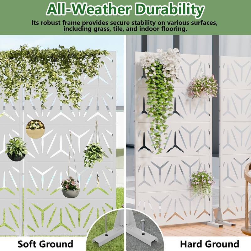 Dovelina Outdoor Freestanding Metal Privacy Screen Decorative Garden Fence (Set of 2)