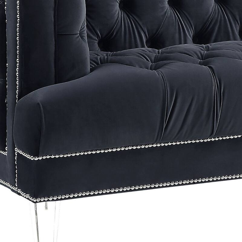 HomeRoots 64" Charcoal And Silver Velvet Loveseat