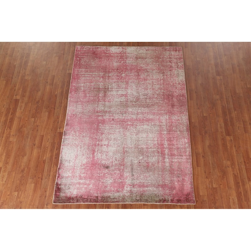 All-Over Pink Abstract Modern Area Rug Handmade Wool Carpet - 5'6" x 8'1"