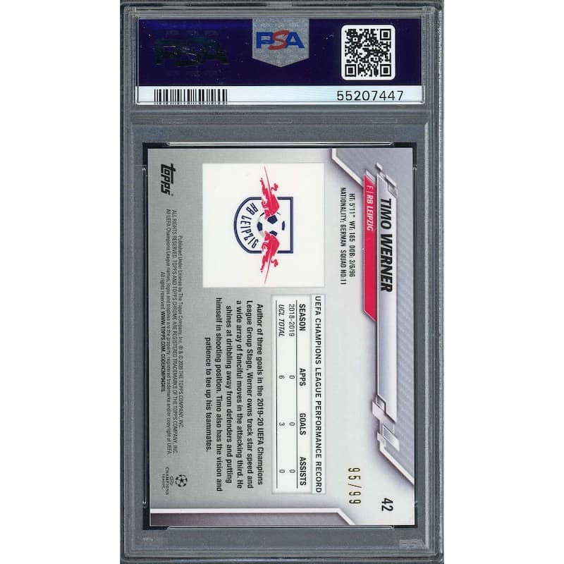 Timo Werner RB Leipzig 2019 Topps Chrome UCL Soccer Card Sapphire Yellow #42 Graded PSA 10 GEM MINT /99 - 8'6" x 11'6"