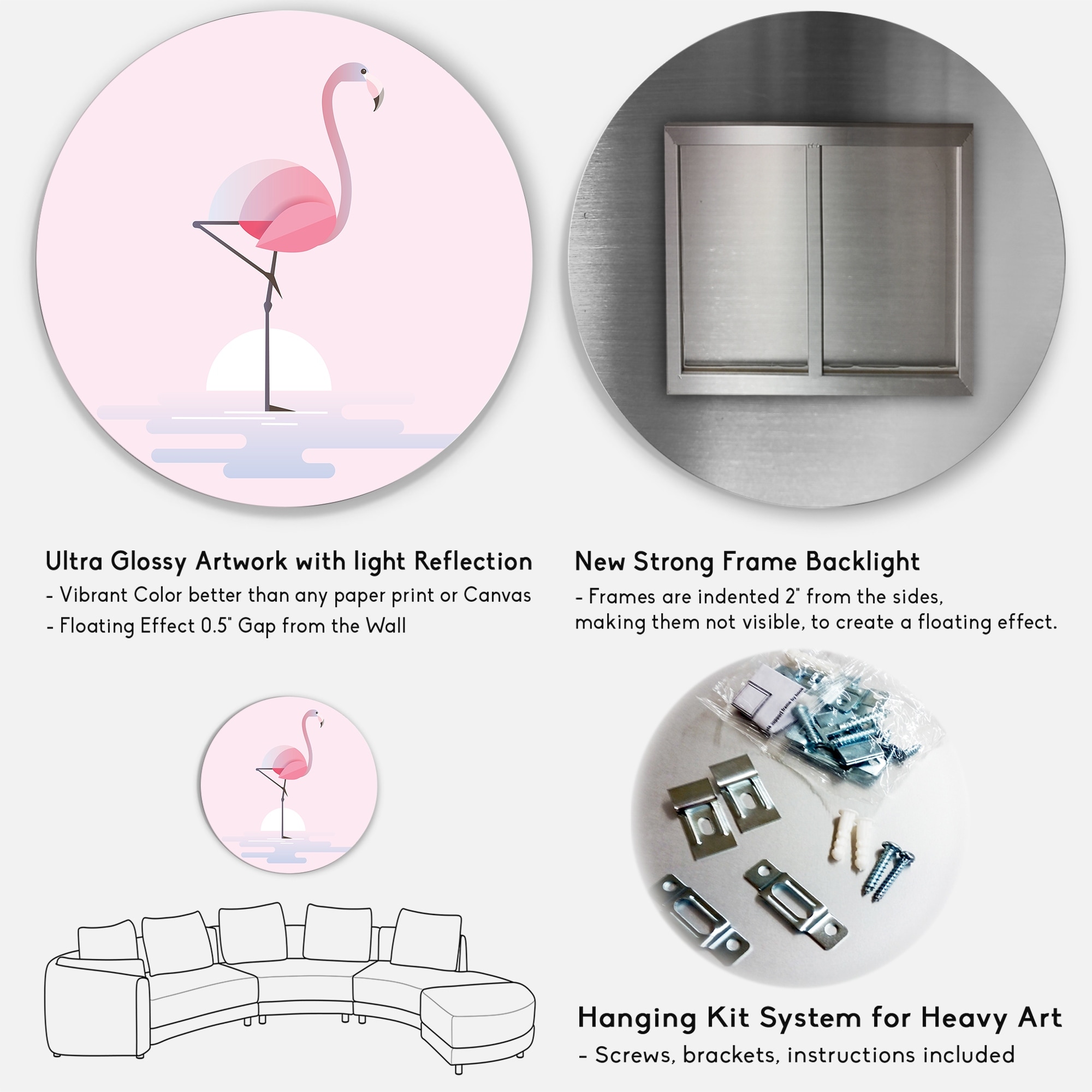 Designart \'Standing Pink Flamingo\' Farmhouse Beyond Art & - Circle Bed Metal 33361279 - Wall Bath