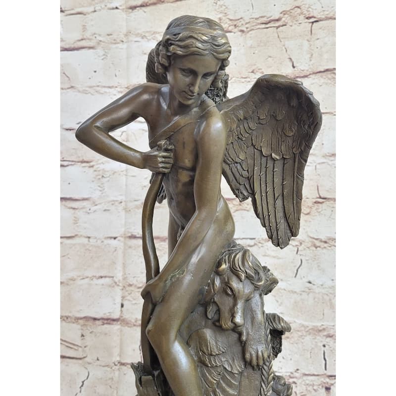Ipos Fallen Angel W/ Lion Pelt Hot Cast Bronze Sculpture Statue Clical Decor