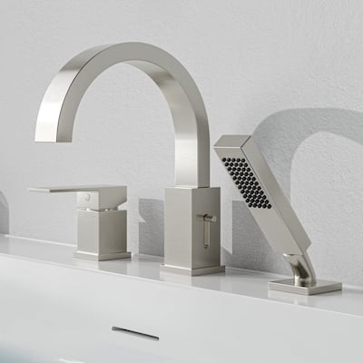 Nite Series Single-Handle Deck-Mount Roman Tub Faucet with Handheld Sprayer in Brushed Nickel