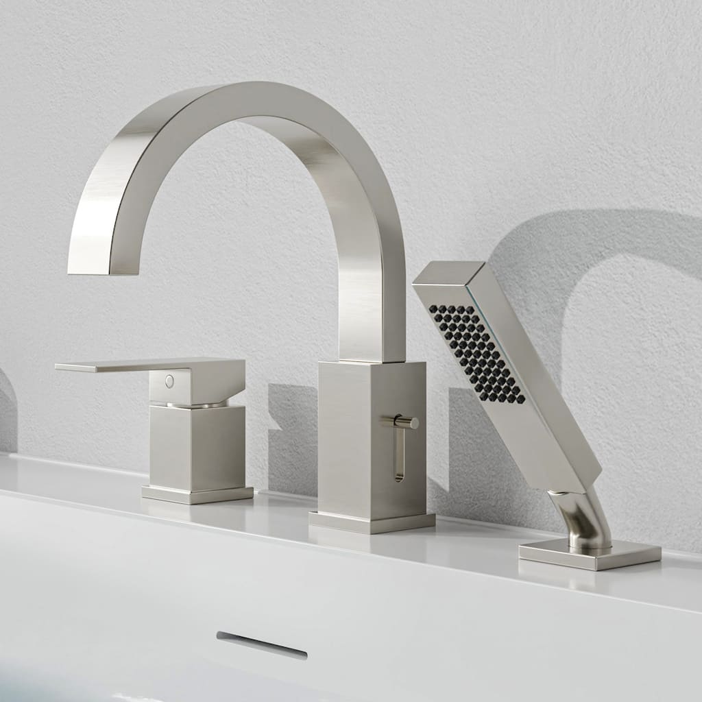 Nite Series Single-Handle Deck-Mount Roman Tub Faucet with Handheld Sprayer in Brushed Nickel