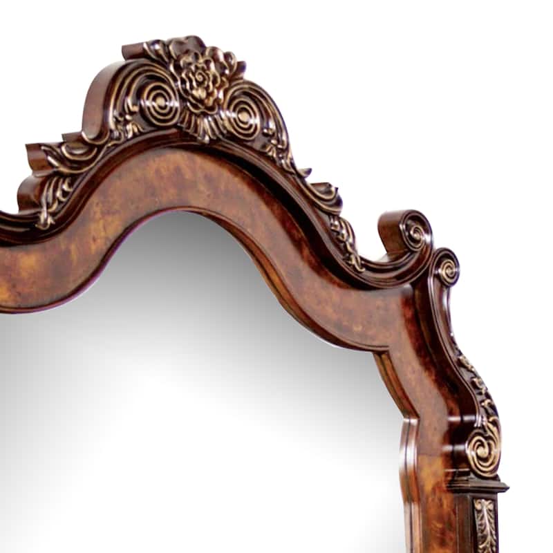 Iliana Dresser Mirror, Beveled Glass, Ornate Oak and Dark Cherry Brown, 48x54 - Cherry Brown, Oak Brown, Gold